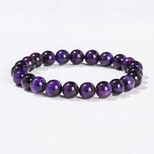 1pc 6/8/10mm Natural Stone Beaded Bracelet, Bohemian Style Tiger Eye/Amethyst/Agate Healing Stone Bracelet, Layerable Colorful Handmade Jewelry For Women - Multicolor - View 22