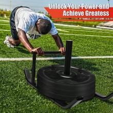 GDFISH Large Weight Sled, Adjustable Height Handle Push Sleds, Workout Fitness Sled Training Running Speed, Compatible With 1 2 Weight Plate, Easy Obstacle Grass, Sand, Cement
