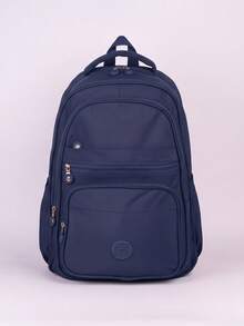 Large School Backpack For Notebook Pink Resistant Multiple Pockets Work Nylon Reinforced School College - Navy Blue - View 1