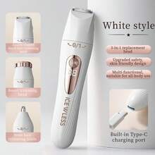 2025 New Women's 3-In-1 Portable Electric Shaver, Unisex - Multi-Functional LED Display, USB Charging, Includes Pubic Hair Trimmer, Ear And Nose Hair Trimmer, Lip Hair Trimmer - Multicolor - View 13