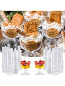 Bộ 10/25 cốc tráng miệng kẻ sọc (130ml), cốc tiramisu, cốc nhựa trong suốt đựng bánh, cốc khai vị tròn, thích hợp đựng trái cây, bánh pudding, mousse, kem, lý tưởng cho các bữa tiệc, đám cưới, Ngày lễ tình nhân, Năm mới và các dịp khác. - Nhiều màu sắc/kiểu dáng ngẫu nhiên - Xem 11