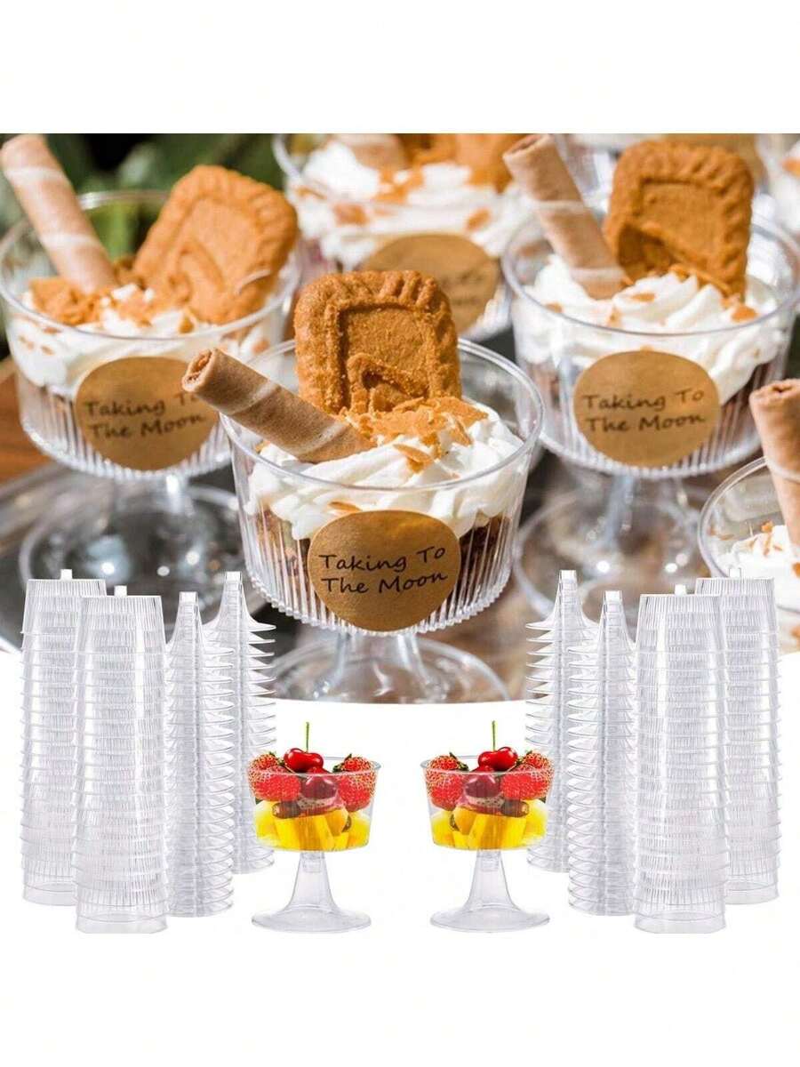 10/25个条纹甜点杯(130毫升),提拉米苏杯,透明塑料派杯,圆形开胃菜杯,适合盛放水果、布丁、慕斯、冰淇淋,是派对、婚礼、情人节、新年和其他场合的理想选择。 - 多色/款式隨機 - 查看 1