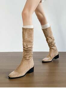 2025 Chunky Heel Tall Boots Pointed Toe Western Cowboy Boots Retro Over-The-Knee Boots For Women, Autumn/Winter