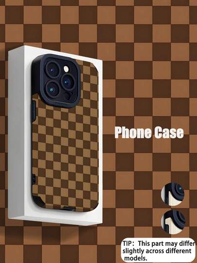 1 件简约双色格子纹理耐用防震防指纹手机壳，适合作为生日或节日礼物送给朋友、家人、情侣，兼容 Apple 和型号