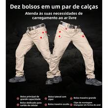 Men's Tactical Multi-Pocket Pants, Casual Waterproof Trousers, IX7 - 卡其色 - 查看 6
