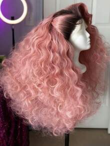 Ombre Pink With Dark Roots 250 Density Put On And Go  T Part Glueless Wigs Human Hair Pre Plucked With Baby Hair 13x4x1 HD Transparent Deep Wave Lace Front Wigs Human Hair Pink Colored Curly Lace Frontal Wigs For Women Natural Looking - 根染&漸變色 - 查看 1