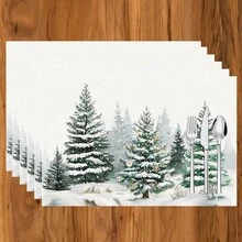 1 pezzo/4 pezzi/6 pezzi Tovagliette in lino con motivo albero di Natale, adatte per tavolo da pranzo, Natale, possono essere regali di Natale, decorazioni natalizie, applicabili per tutte le stagioni, tovagliette da tavolo moderne lavabili, decorazione per la stanza, sottobicchieri, tappetini per tavolo da cucina e da pranzo, decorazione per feste interne/esterne, decorazione per la casa, regali ideali