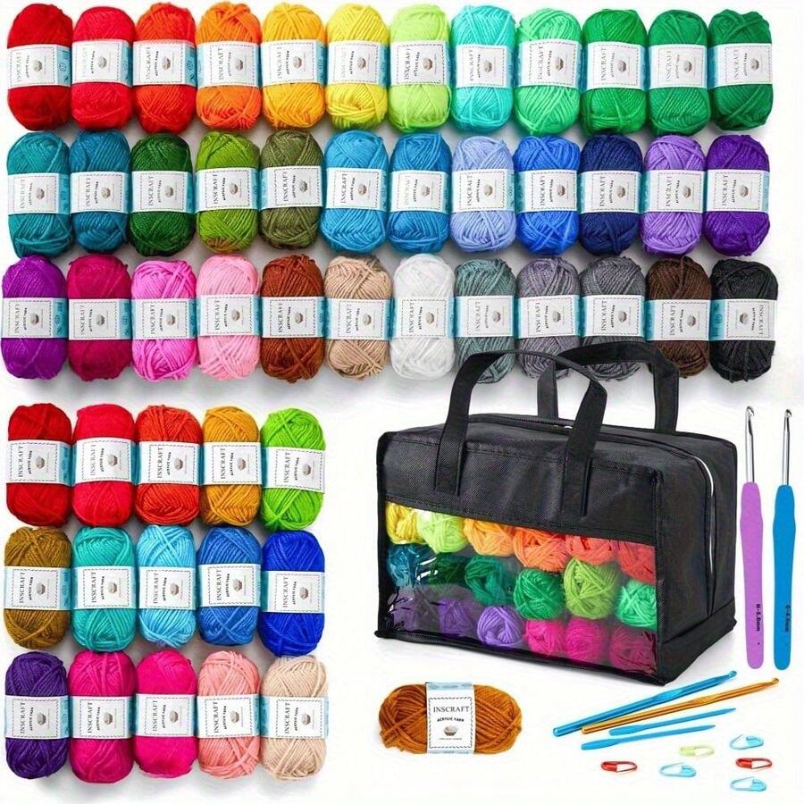 43/70-Piece Complete Crochet Kit For Beginners - 52 Colors Acrylic Yarn Skeins, 4 Crochet Hooks & 2 Knitting Needles With Needle Labels | All-In-One DIY Knitting Supplies For Adults & Craft Lovers - Color - View 1