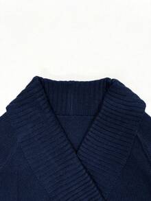 女士街头休闲简约落肩系带开衫，长袖上衣，复古富贵风格商务休闲女装工作服，宽松休闲开衫，百搭秋季女装，圣诞新年必备 - 寶藍色 - 查看 11