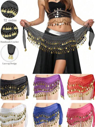 1pc Women's Belly Dance Waist Chain Hip Scarf, Coin Waist Belt Skirt For Stage Performance, Suitable For Dance Matching