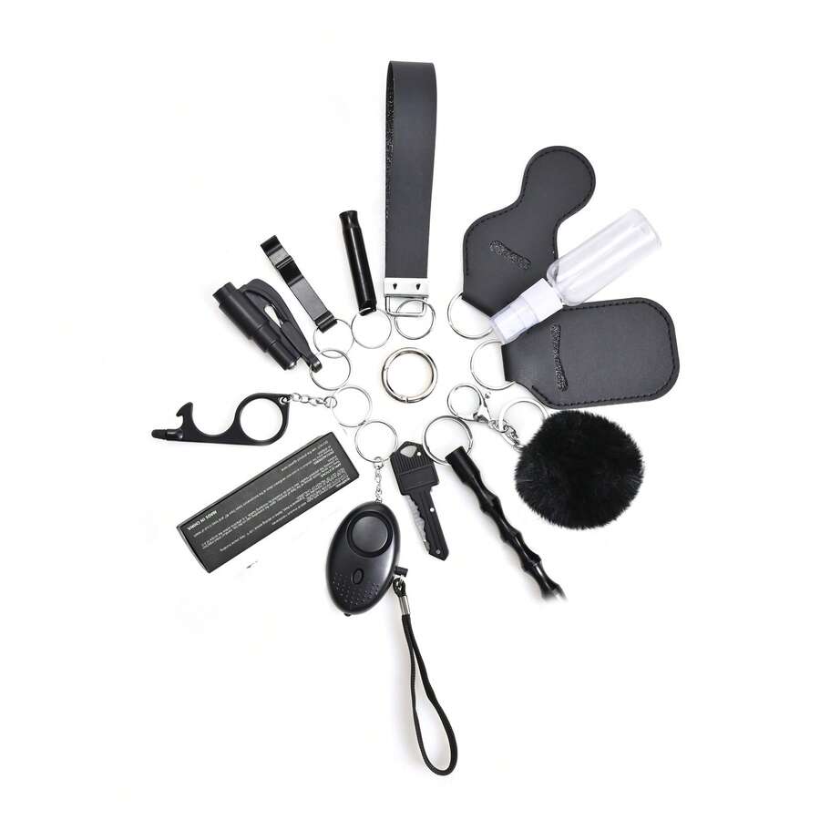 Self Defense Key Chain Set For Women Key Chain Full Set With Personal Alarm, Knife Key Chain Accessories Birthday Gifts For Mom Women Girls Casual Halloween Car Accessories Bag Charm School Cute Goth Bag Accessories Lanyards With Id Holder Car Accessories Bag - 彩色 - 查看 1