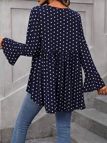 1pc Plus Size Elegant Women's Polka Dot Ruffle Sleeve High-Low Hem Cover Up - Royal Blue - View 3