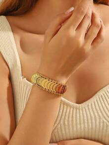 1 件奢华手工迪拜阿拉伯婚礼珠宝硬币镀金手链、手镯女士礼物 - 金色 - 查看 7