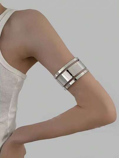 1pc Minimalist Metal Gold Color European & American Fashion Casual Personalized Simple Hammered Bangle Bracelet, Freely Matchable