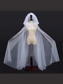 1PCS Black And White Bridal Shawl, Witch And Vampire Character Costume Velvet Cape, Halloween Double-Layer Cloak, Game Horror Party Costume Props, Christmas And Carnival Festival Costumes - trắng - Xem 1