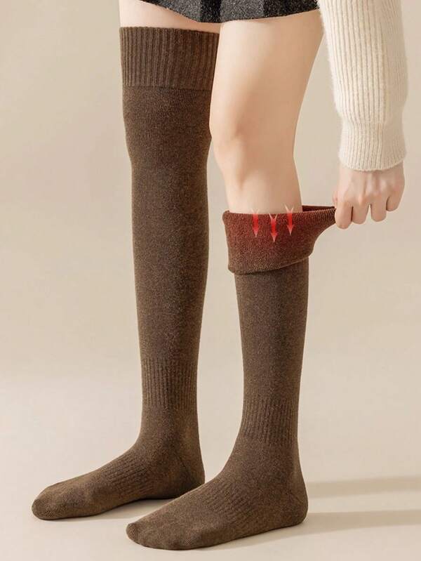 Winter Warm Long Socks Tube Thick High Tube Over Knee Knee-Length Hosiery Socks Terry Solid Color Women Thicken Calf Socking