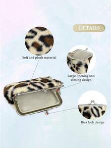 毛绒零钱包，短款毛绒零钱包，豹纹图案，适合女性/女孩，多功能便携式零钱包，女士礼物，全新设计，摄影风格，男女通用，耐用仿毛皮手拿包，可存放化妆品、手机、口红和其他小物件 - 彩色 - 查看 3