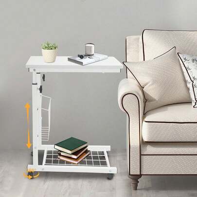 kangten Mesa auxiliar ajustable con ruedas para accesorios de computadora, color blanco puro, escritorio móvil y accesorios de mesita de noche, mesa lateral en forma de C con ruedas para sofá, mesa auxiliar ajustable sobre la cama con cesta de almacenamiento, escritorio independiente móvil con ruedas para sala de estar y dormitorio (Blanco) Un buen regalo