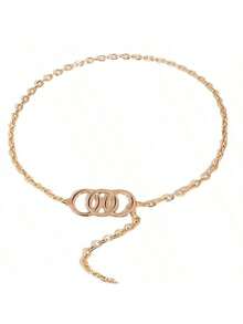 1 chiếc vòng eo kim loại mạ vàng họa tiết kim cương hình học, thích hợp cho váy dài, các dịp trang trọng, đám cưới, tiệc tùng - Vàng nhạt - Xem 7