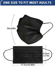 50个一次性口罩，多种颜色可选，亲肤柔软，三层口罩，弹性耳带 - 非常适合家庭、学校、办公室、户外和露营！