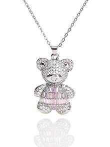 1pc Fashionable Elegant Cute Copper Inlaid Zirconia Bear Pendant Necklace, Jewelry For Women, Suitable For Daily Wear And Party/Holiday Style, Valentine's Day Couple Gift