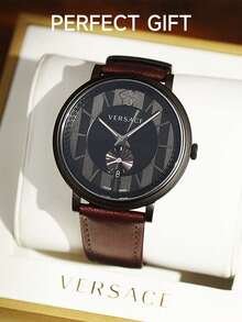 Versace Quartz Watch For Men With Leather Strap And Steel Case - Coffee Brown - View 5