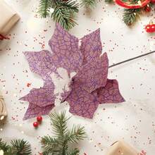 Christmas Artificial Flower, Shiny Colorful Tree Topper Stem Home Decor Party Favor - Purple - View 3