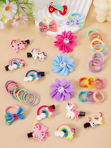 175 Stücke buntes Haarschmuck Set für Mädchen, süße Regenbogen Einhorn Haarspangen, Strass Blumen Haarnadeln, bedruckte Schleifen Haargummis, elastische Tüll Haargummis, vielseitig für den täglichen Gebrauch und Partys