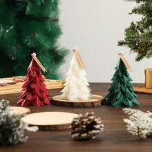 1pc Christmas Big Leaf Cedar Christmas Tree Shaped Scented Candle, Home Decor Ornament, Holiday Gift, No Wooden Base, Product Weight: 100g, Size: 7*10cm, Kraft Paper Box