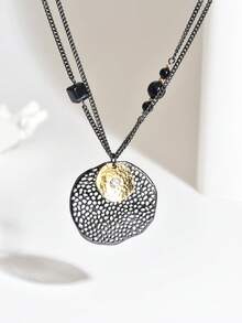 1pc Fashionable Casual Geometric Circle Beaded Long Necklace For Women, Suitable For Gift, Mother, Best Friend, Daily Wear