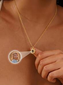 1pc Women's Personalized Projection Necklace, 18K Gold Plated Custom Photo Projection Necklace, Girlfriend Memorial Photo Necklace, Customized Gift For Girlfriend, Mom, Bridesmaid Jewelry - Sun 2 - View 7