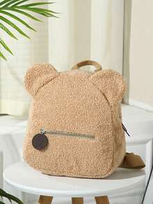 1pc Kids Cute Teddy Bear Ears Backpack, Girls Soft Plush Fleece Mini Backpack With Zipper Pocket, Lightweight Small Bag For Daily Use, Travel Or School - Multicolor - View 9