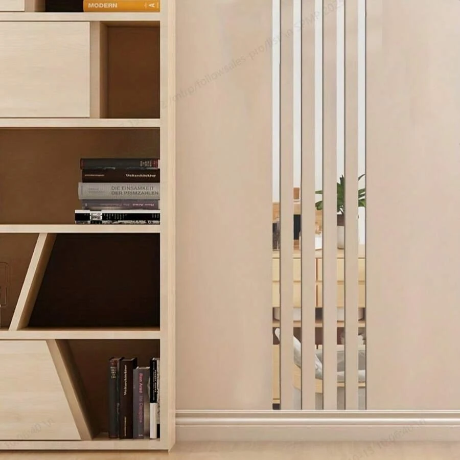 20pcs Silver Long Rectangle Mirror Wall Stickers, Acrylic Self-Adhesive Mirror Decals, Waistline Decor, Suitable For Living Room, Bedroom, Bathroom, TV Background Wall Decoration