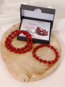 1PC 8mm Minimalist Style Natural Gemstone Stretch Bracelet Handmade Unisex Bracelets For Meditation, Yoga, Spiritual Healing & Positive Energy Red Color Gem As Meaningful Gifts For Family And Friends With Motivational Card Exquisite Gift Box