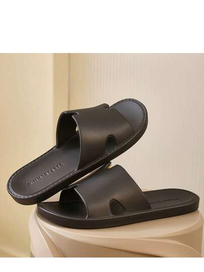 人造革高档纯色黑色百搭情侣拖鞋，女士多功能家居拖鞋，夏季款（尺码偏大）