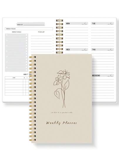 Trees Undatierter wöchentlicher Planer Notizbuch, täglicher Zeitplan Agenda, spiralgebundener Ziele Planer mit Gewohnheits-Tracker für Frauen
