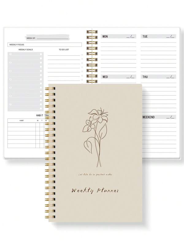 Trees Tygodniowy planer z kalendarzem bez daty, harmonogram dnia, spiralny planer celów z funkcją śledzenia nawyków dla kobiet