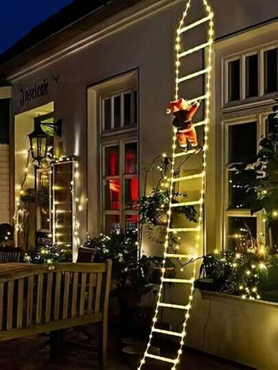 3m/9.84ft Santa Claus Ladder Lights - Eight Modes, LED Christmas Ladder Lights, Suitable For Party Decorations, Indoor And Outdoor, Window, Garden, Party, Home, Wall, Christmas Tree Decorations, Is A Wonderful Christmas Gift, This Decorative Light Means Santa Claus Is Coming To Your Home!