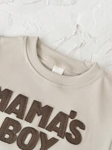 Set de 2 piezas de sudadera de manga larga con parche de letras y pantalones casuales para niño bebé, primavera/verano - Marrón - Ver 10