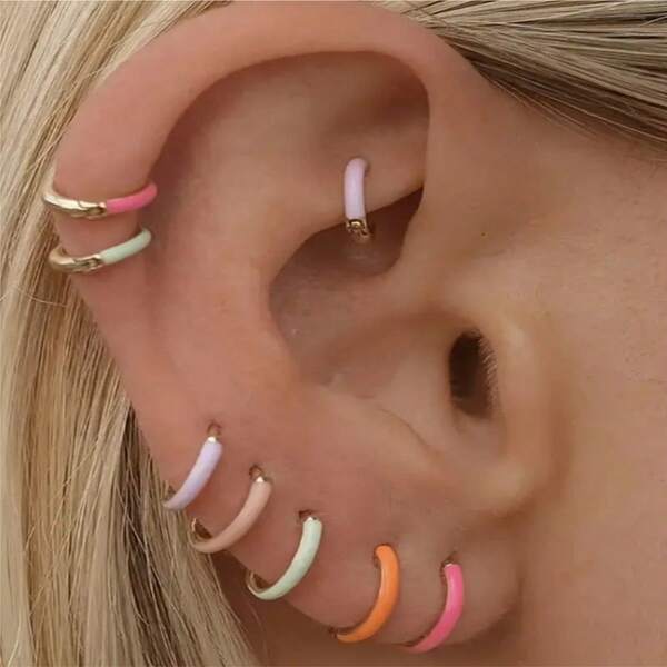 SENLANSP 2 قطعة أقراط حلقية من الفولاذ المقاوم للصدأ أنيقة وبسيطة، أقراط الدوبامين الملونة بطراز كاجوال وعتيق للنساء ذات ثقوب الأذن