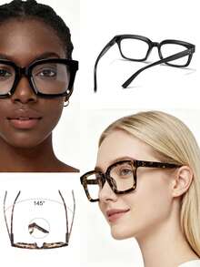Conjunto de 3 óculos femininos clássicos com armação quadrada, em preto tartaruga e lentes transparentes, ideais para leitura, proteção ocular e uso diário. Perfeitos para a volta às aulas.