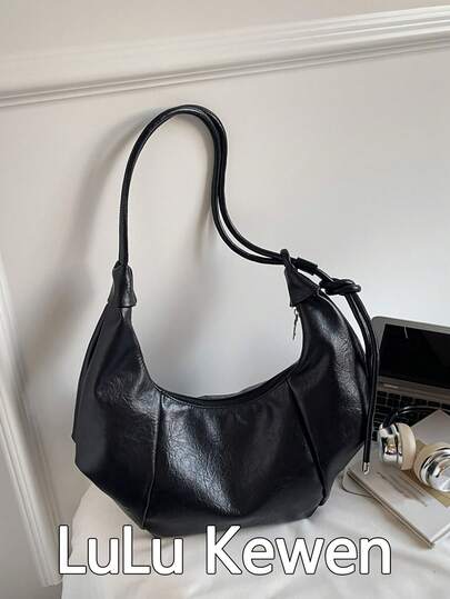 lulu kewen PU 皮革时尚女士单肩包，纯色女士牛角包，优雅复古女士斜挎包，简约女士饺子包，商务女士新月包，学生背包，可调节肩带，非常适合青少年、女性、女孩、学生、白领人士，适合度假、上学、通勤、购物、派对、团聚、逛街、旅行、露营 - 理想的礼物、庆祝活动、婚礼、日常