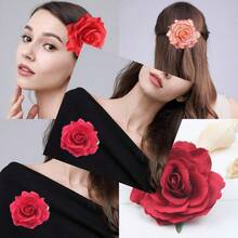 Halloween Burgundy Rose Hair Clips And Barrettes - 5 Pack Handmade Cute Flower Brooch Pins Women's Fashion Party Decoration Cosplay Costume Headpiece