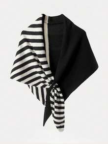 1pc Knitted Striped Color Block Triangle Scarf/Shawl