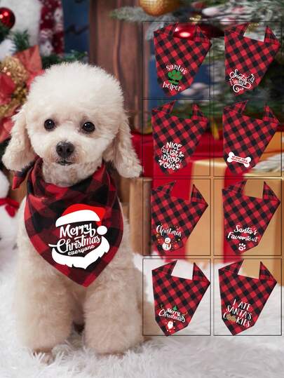 Christmas Pet Bandana With Santa Claus And Reindeer Pattern, Merry Christmas Pattern Pet Kerchiefs,Adjustable Xmas Theme Pattern Printing Dog Triangle Bibs Scarfs,Suitable For Small To Medium Dogs And Cats, Machine Washable