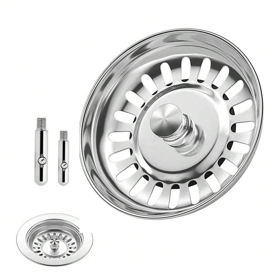 1pc Sink Strainer, Kitchen Sink Drain Filter Replacement, Stainless Steel 80mm/82mm/84mm With 2 Different Size Fixing Pins, Kitchen Sink Drain Cover, Kitchen Sink Drain Filter Kitchen Items Kitchen Accessories Kitchen Tools - Silver - View 1