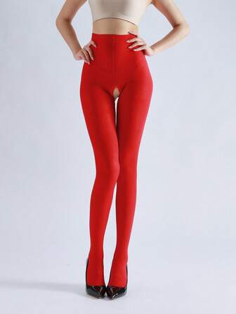 1pc Women's Thick Crotchless Pantyhose, Opaque Tights, Cozy