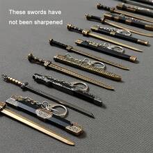 7-Piece Mini Metal Sword Set, Ancient-Inspired Toy Pendant Series, Military Theme, Durable Metal Structure, Ideal Gift For Game And Anime Enthusiasts, Aged 14 And Above (Including Sheath, No Display)