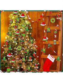 Set Of 36 Traditional Christmas Wooden Decorations, Lime Green And Red Holiday Tree Decorations, Holiday Wood Chip Tags, Christmas Tree, Home And Kitchen Decorations, Home Party Decorations, No Power Required Best Gift Birthday Graduation Home Decorations Christmas Decorations Room Decorations Christmas