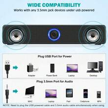 Loa máy tính để bàn có dây, loa âm thanh nổi dùng nguồn USB, phù hợp với máy tính để bàn, máy tính xách tay, máy tính bảng, điện thoại, đầu đĩa CD, loa màn hình TV có dây. - Xem 8